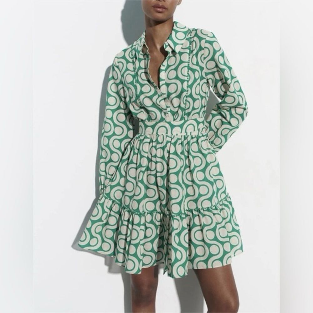 Zara Green Patterned Dress size small